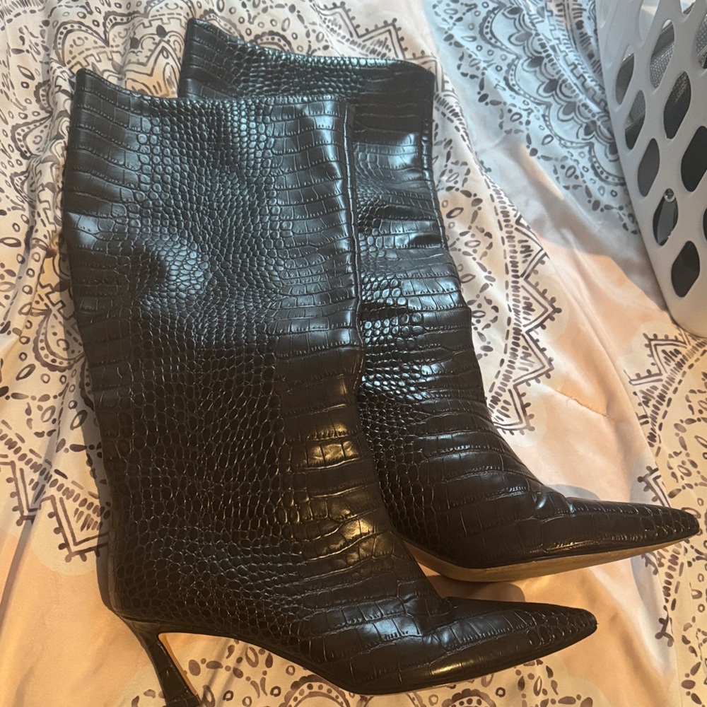 Dark Brown Croco Women's Boots Pointed Toe